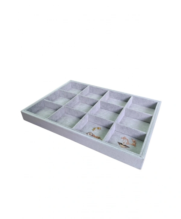 12 Bölmeli Kolye Ucu Küpe Yüzük Servis Tablası Grİ Süet