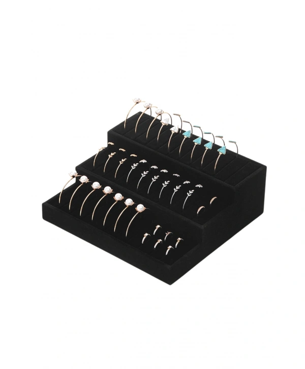 Kademeli Siyah Süet Yüzük & Bileklik & Kelepçe Standı (3 katlı)