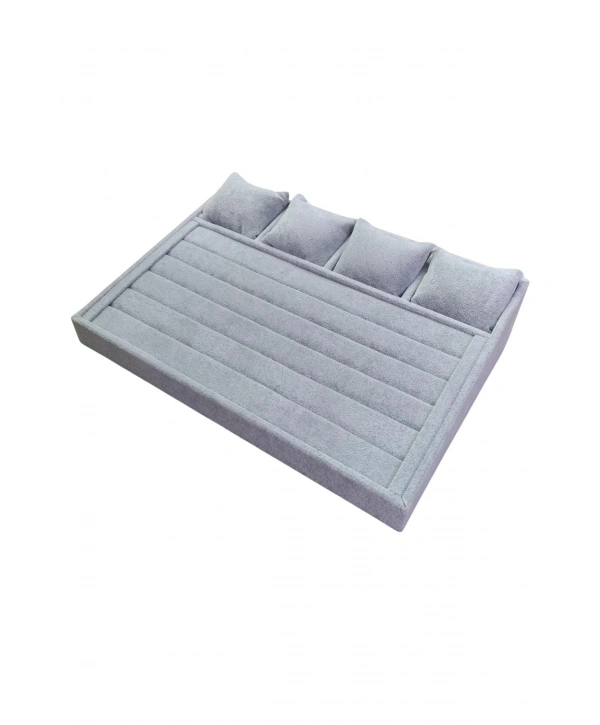 Kademeli Gri Süet Yüzük & Saat & Bileklik Standı & düzenleyici