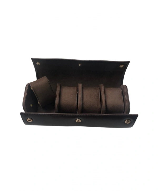 Deri Dörtlü Saat Kutusu Çıtçıtlı (Kahverengi)