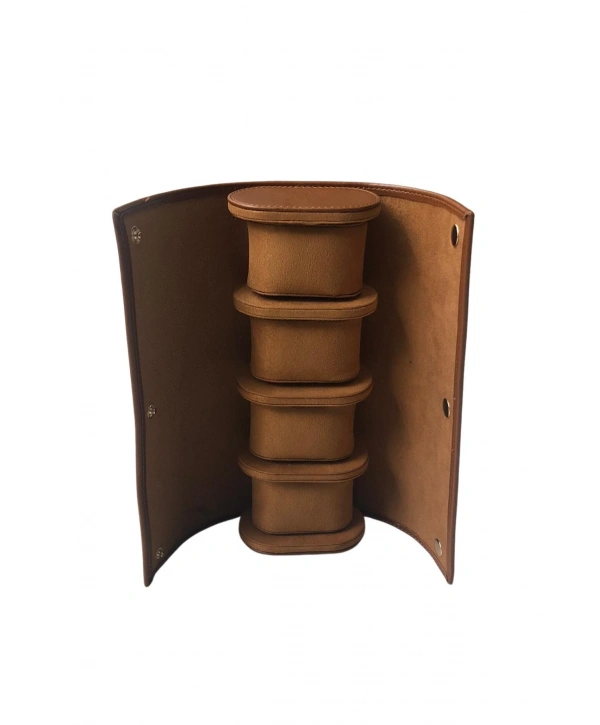 Deri Dörtlü Saat Kutusu Çıtçıtlı (Taba)