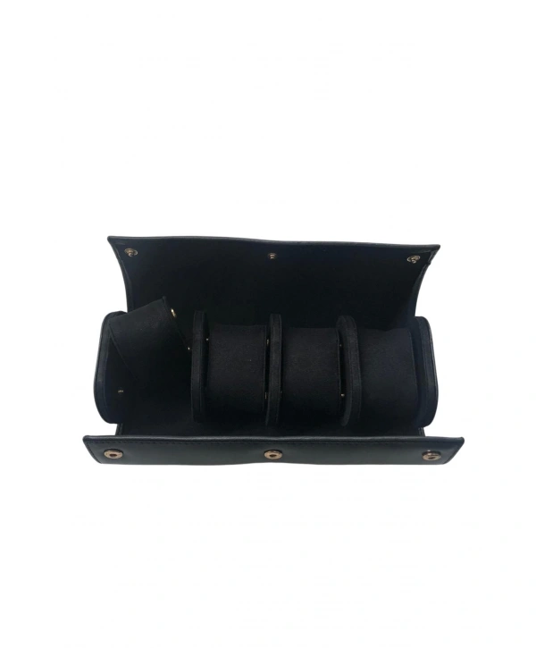 Deri Dörtlü Saat Kutusu Çıtçıtlı (Siyah)