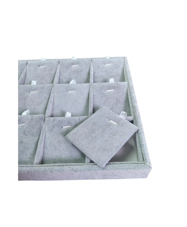 Bölmeli Kolye Küpe Tablası Gri Süet 15li