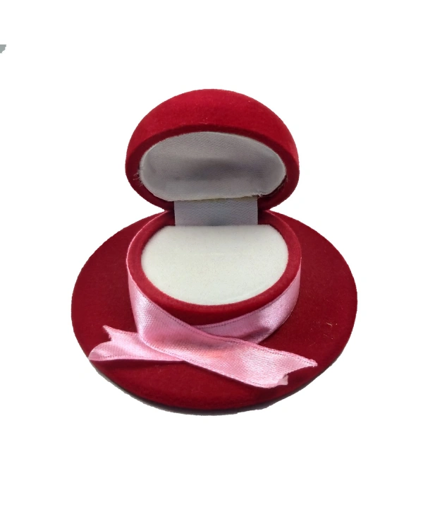 Kadife Şapka Şeklinde Figür Yüzük Kutusu (Pembe Kurdelalı)
