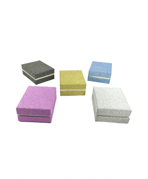 Çift Kapaklı Simli Karton Kolye & Miniset Kutusu 20Li Paket (İçi Süngerli ) Karışık Renk