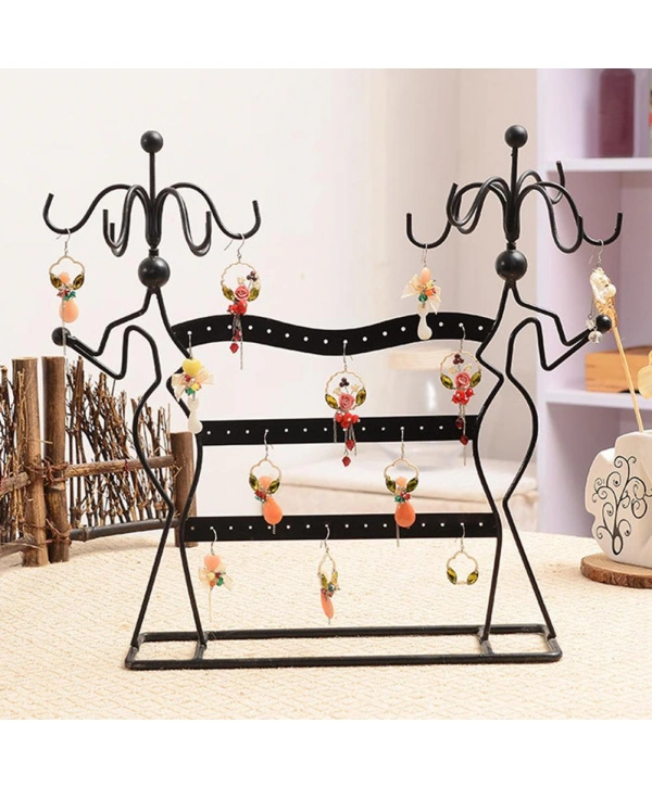 Metal Bayan Figürlü Küpe Kolye Dekoru( 22 çift küpe &10 kolyelik),Takı OrganizatörSiyah