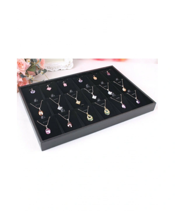 Süet  Bölmeli Kolye Küpe Tablası Siyah 15 li