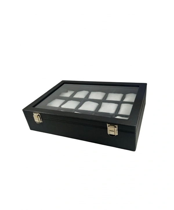 Camlı Kapaklı 15 Li Deri Saatlik& Kelepçelik Kilitli tablası Siyah /Beyaz Içi Deri