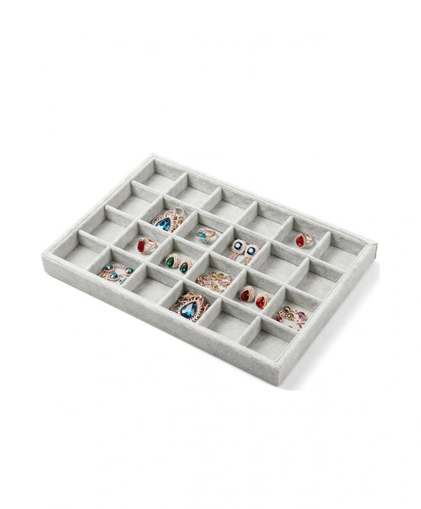 24 Bölmeli Kolye Ucu Küpe Yüzük Servis Tablası Gri Süet