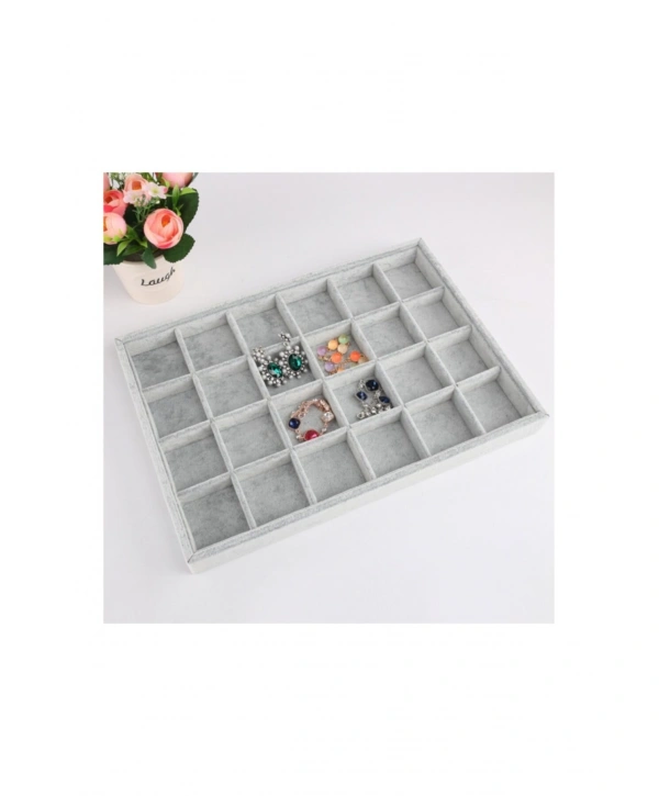 24 Bölmeli Kolye Ucu Küpe Yüzük Servis Tablası Gri Süet