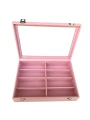 Camlı Kapaklı 8 Bölmeli Gözlük Kutusu,takı Kutusu Ve Çantası PEMBE  Süet