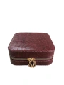 Fermuarlı Deri (Ahşap Kasalı ) Orta boy Takı, Seyahat Ve Mücevher Çantası Bordo Crocodile (15x15 Cm)
