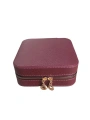 Fermuarlı Deri (Ahşap Kasalı ) Orta boy Takı, Seyahat Ve Mücevher Çantası,kutusu Bordo(15x15 Cm)