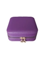 Fermuarlı Deri (ahşap Kasalı ) Orta Boy Takı, Seyahat Ve Mücevher Çantası,kutusu Mor  (15x15 Cm)