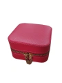 Fermuarlı Deri (Ahşap Kasalı ) Takı, Seyahat Ve Mücevher Çantası,kutusu Kırmızı (11x11 Cm )