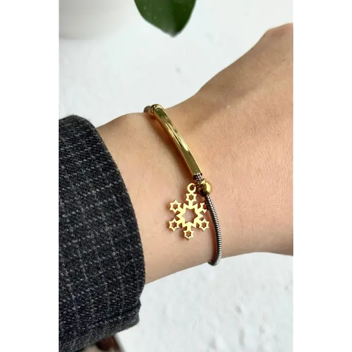 Gold Kar Tanesi Model Çift Renk Kadın Çelik Bileklik Kararmaz Renk Atmaz