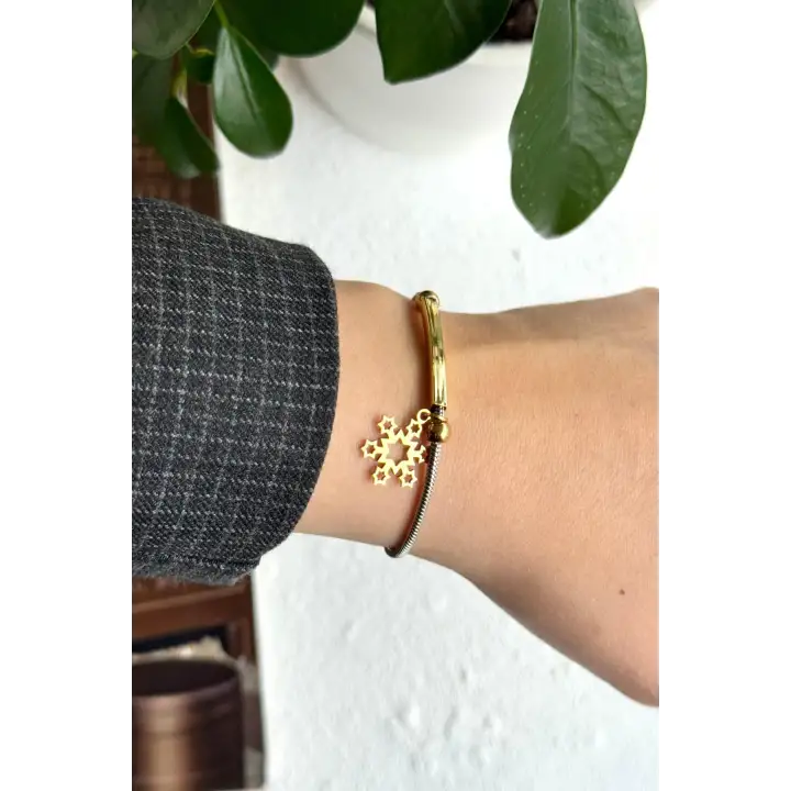 Gold Kar Tanesi Model Çift Renk Kadın Çelik Bileklik Kararmaz Renk Atmaz
