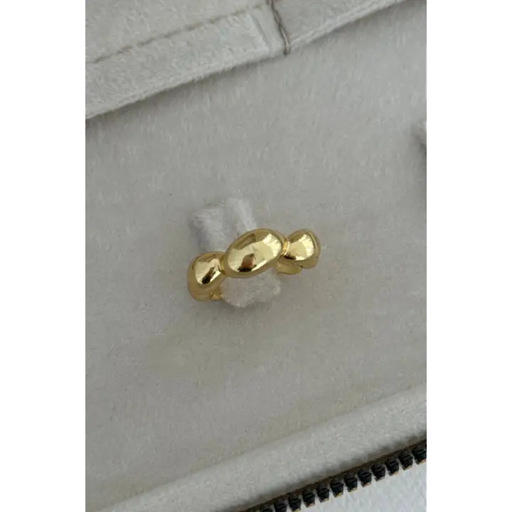 Cilalı Asimetrik Bombeli Günlük Ayarlanabilir Kadın Çelik Yüzük Gold Kararmaz Renk Atmaz