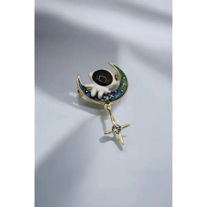 Astronot Galaksi Tasarım Unisex Broş Gold Kararmaz Renk Atmaz