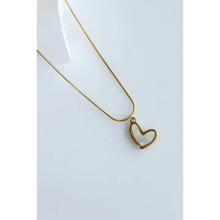 Plaka Model Asimetrik Kalp L Kadın Çelik Kolye Gold Kararmaz Renk Atmaz
