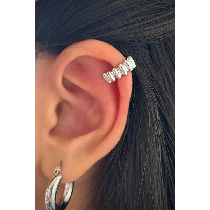 Sıkıştırmalı Earcuff Kıkırdak Kadın Çelik Küpe Gümüş Kararmaz Renk Atmaz