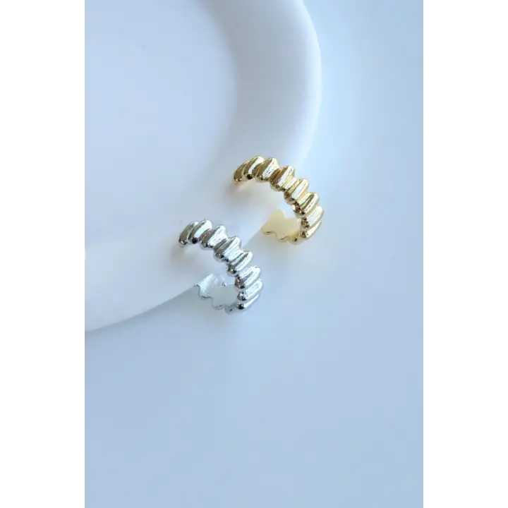 Sıkıştırmalı Earcuff Kıkırdak Kadın Çelik Küpe Gümüş Kararmaz Renk Atmaz