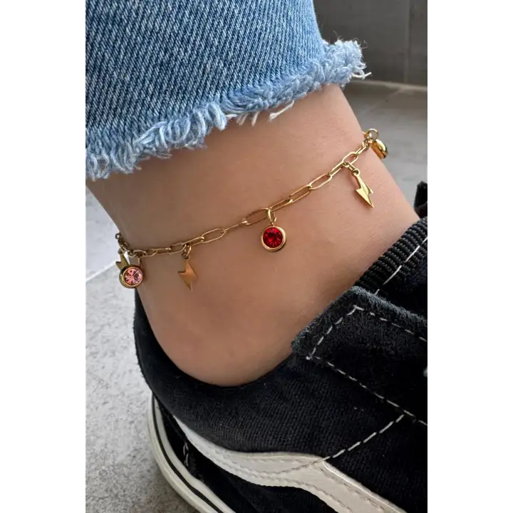 Renkli Zirkon Taşlı Şimşek Model Kadın Halhal Kararmaz Renk Atmaz