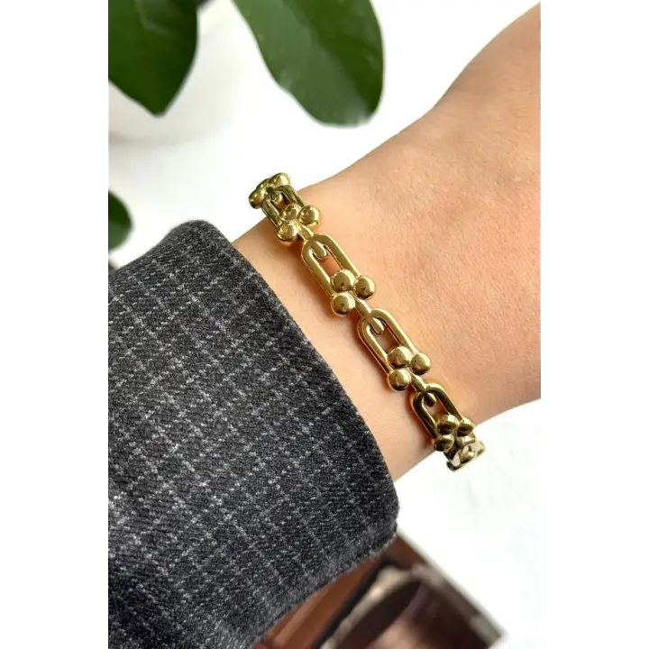 Çoklu Tifany Model Kelepçe Kadın Çelik Bileklik Gold Kararmaz Renk Atmaz