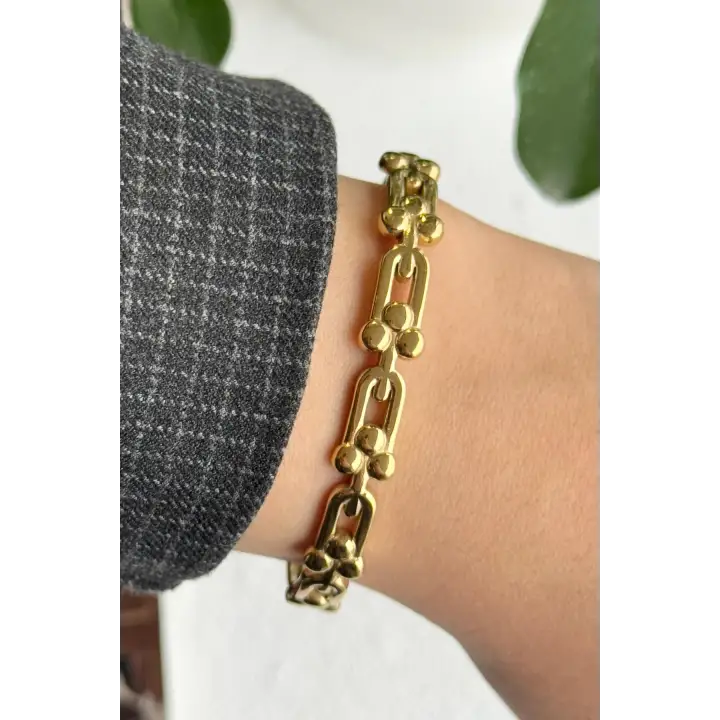 Çoklu Tifany Model Kelepçe Kadın Çelik Bileklik Gold Kararmaz Renk Atmaz