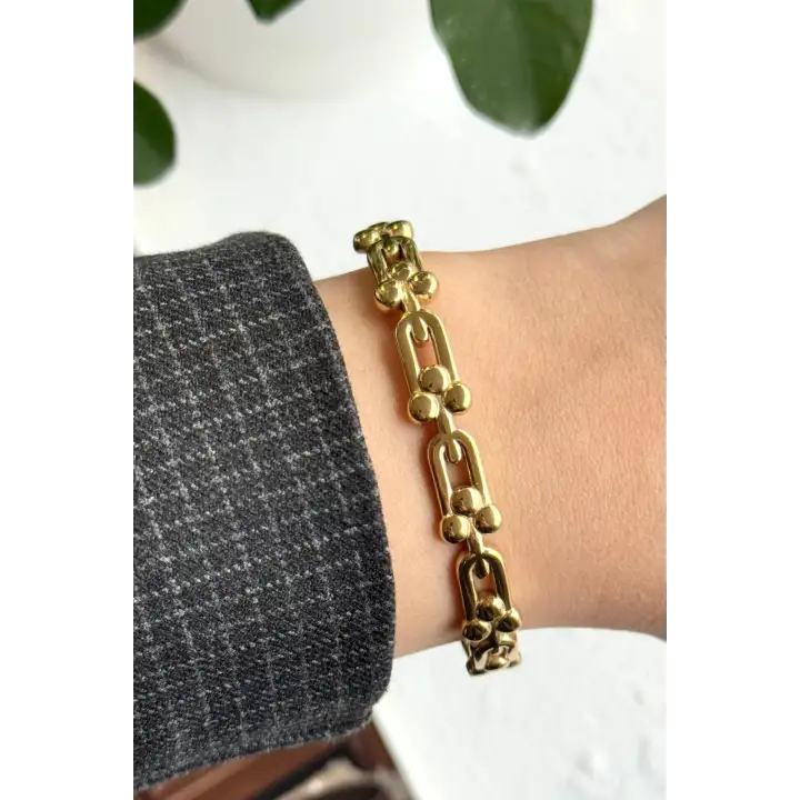Çoklu Tifany Model Kelepçe Kadın Çelik Bileklik Gold Kararmaz Renk Atmaz
