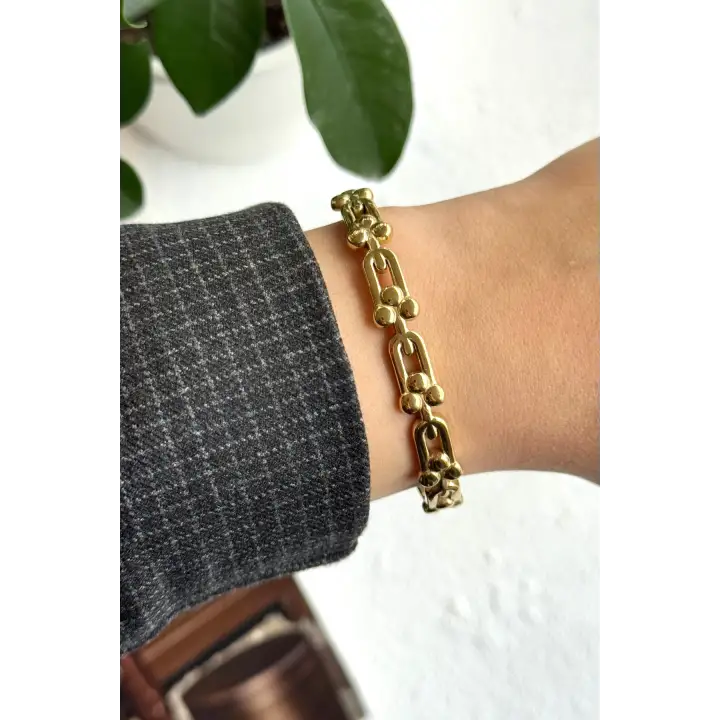 Çoklu Tifany Model Kelepçe Kadın Çelik Bileklik Gold Kararmaz Renk Atmaz