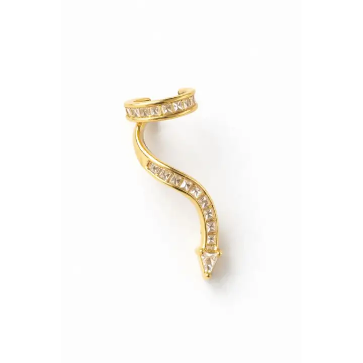 Yılan Tasarım Dizi Baget Zirkon Taşlı Kıkırdaklı Earcuff Gold Kıkırdak Küpe Kararmaz Renk Atmaz
