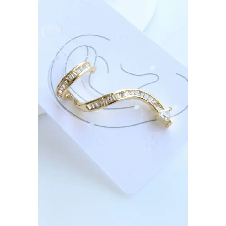 Yılan Tasarım Dizi Baget Zirkon Taşlı Kıkırdaklı Earcuff Gold Kıkırdak Küpe Kararmaz Renk Atmaz