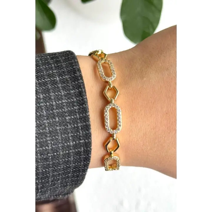 Gleam Link Bracelet Kuyumcu İşçiliği Altın Kaplama Premium Seri Kadın Çelik Bileklik Kararmaz