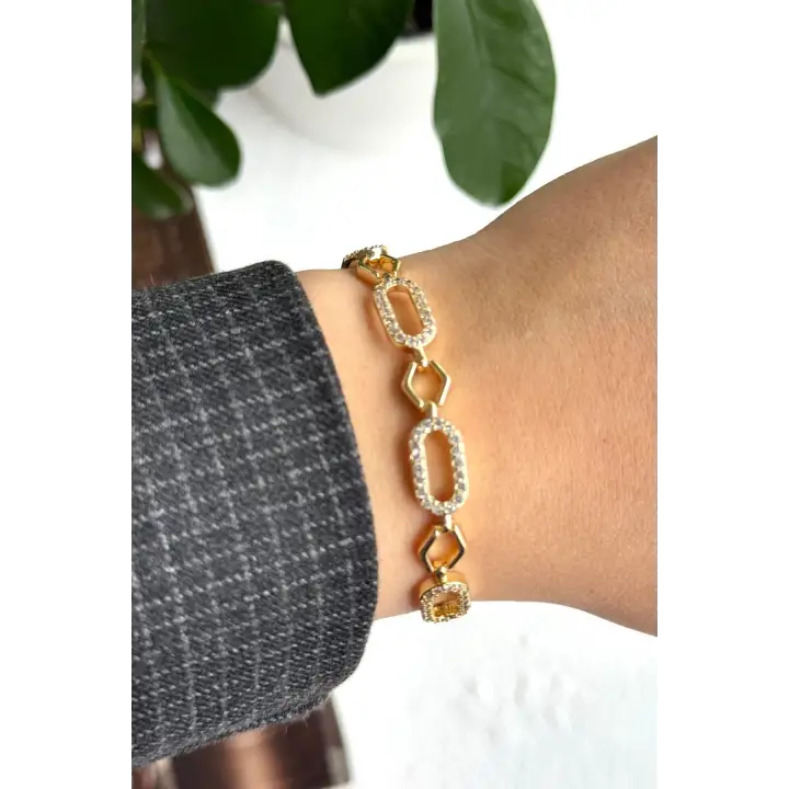 Gleam Link Bracelet Kuyumcu İşçiliği Altın Kaplama Premium Seri Kadın Çelik Bileklik Kararmaz