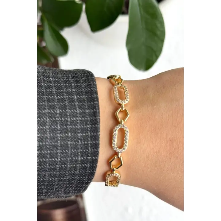Gleam Link Bracelet Kuyumcu İşçiliği Altın Kaplama Premium Seri Kadın Çelik Bileklik Kararmaz
