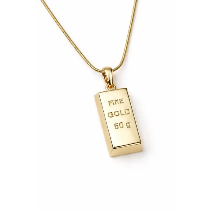 Fine Gold Külçe Altın Uçlu Kadın Çelik Kolye Kararmaz Renk Atmaz