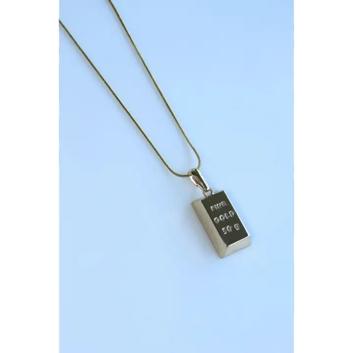 Fine Gold Külçe Altın Uçlu Kadın Çelik Kolye Kararmaz Renk Atmaz