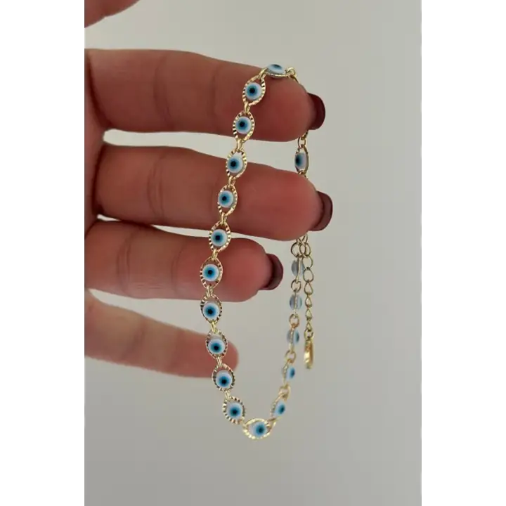 Nazar Boncuğu Tasarım Kadın Çelik Bileklik Altın Kararmaz Renk Atmaz