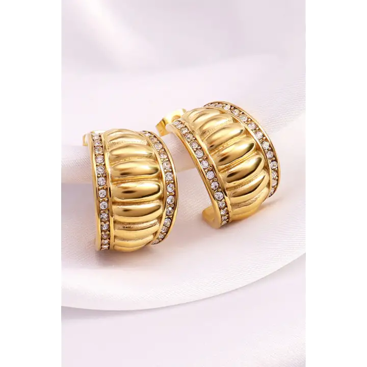 Ribbed Bombe Tasarım Kadın Çelik Küpe Altın Kararmaz Renk Atmaz