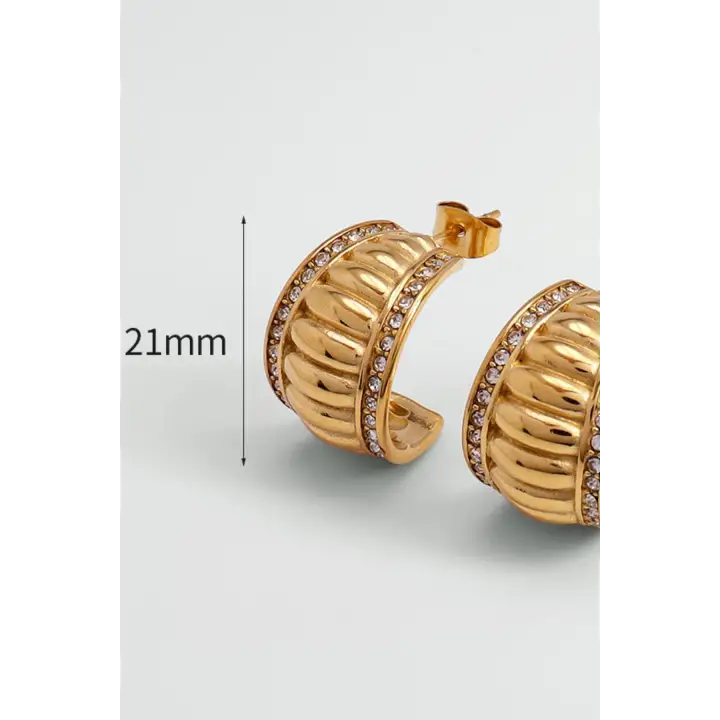 Ribbed Bombe Tasarım Kadın Çelik Küpe Altın Kararmaz Renk Atmaz