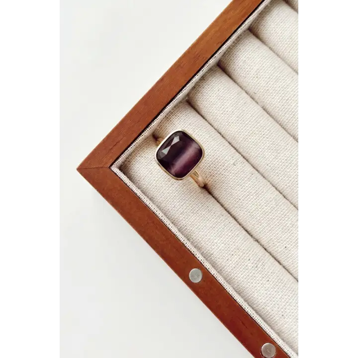 Aurum Brown Tasarım Ayarlanabilir Kadın Çelik Yüzük Altın Kararmaz Renk Atmaz