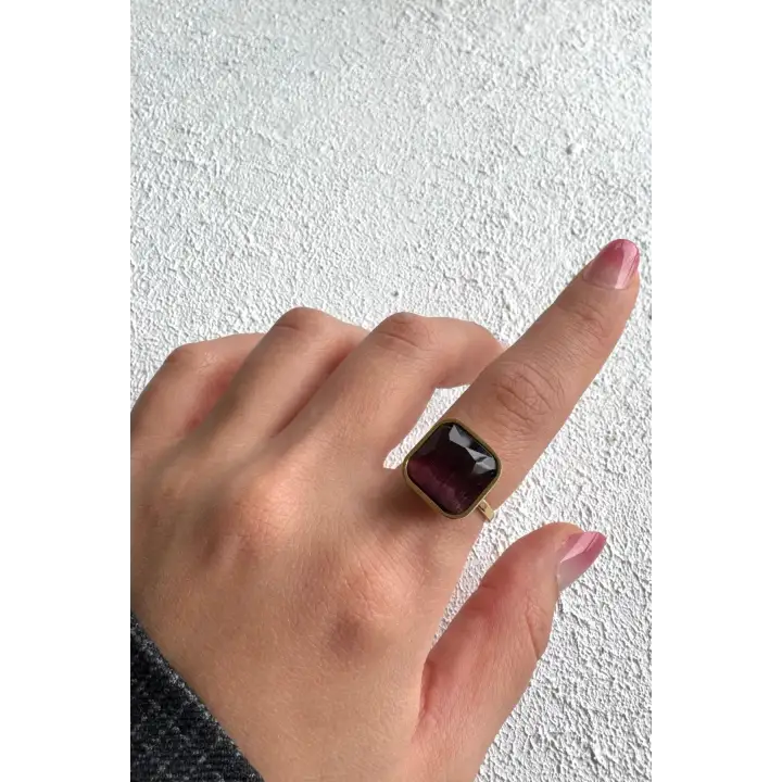 Aurum Brown Tasarım Ayarlanabilir Kadın Çelik Yüzük Altın Kararmaz Renk Atmaz
