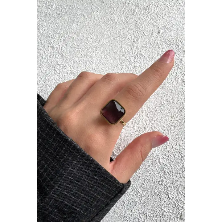 Aurum Brown Tasarım Ayarlanabilir Kadın Çelik Yüzük Altın Kararmaz Renk Atmaz