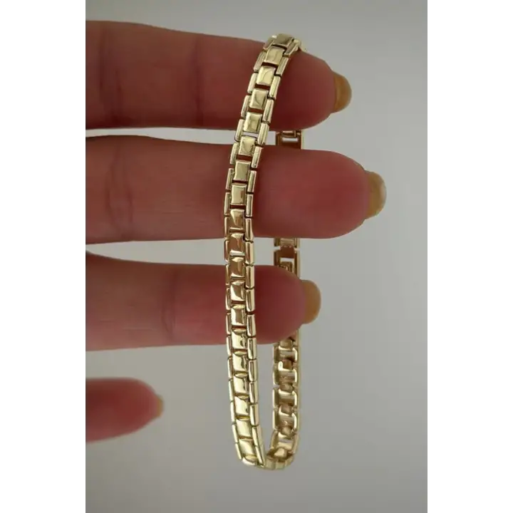 Vintage Zincir Tasarım Kelepçe Kadın Çelik Bileklik Altın Kararmaz Renk Atmaz