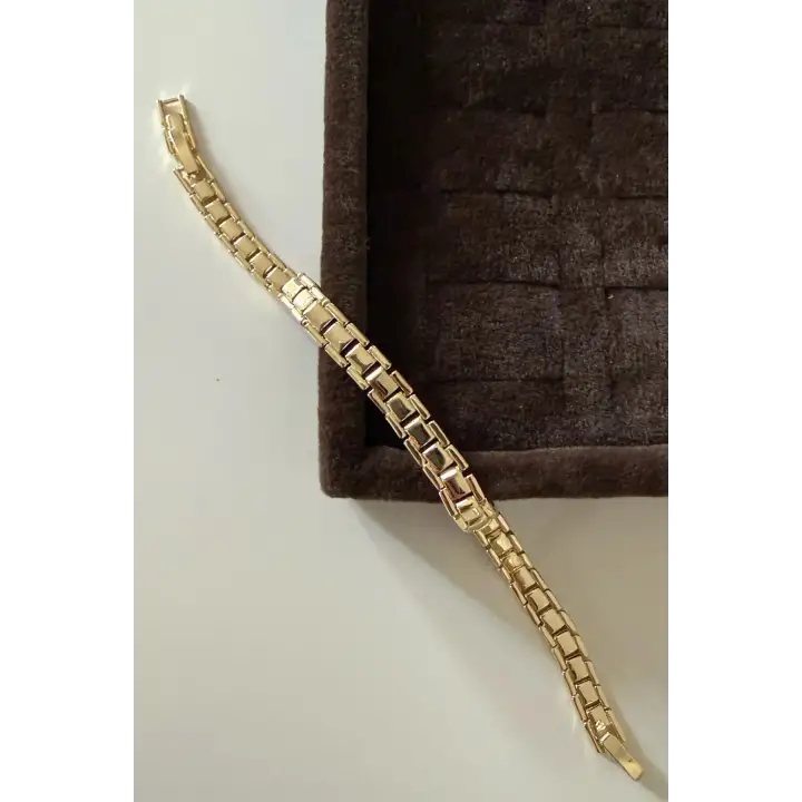 Vintage Zincir Tasarım Kelepçe Kadın Çelik Bileklik Altın Kararmaz Renk Atmaz