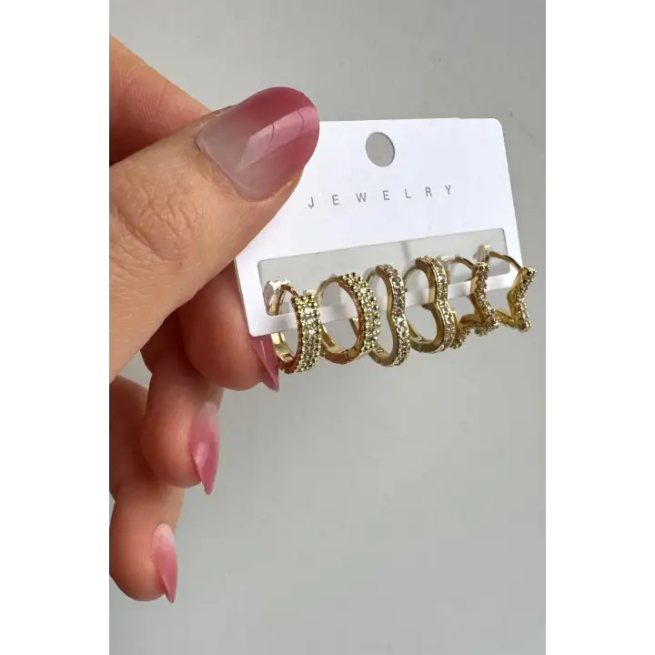 6lı Yildizkalpoval Halka Tasarım Gold Kadın Çelik Küpe Altın Kararmaz Renk Atmaz