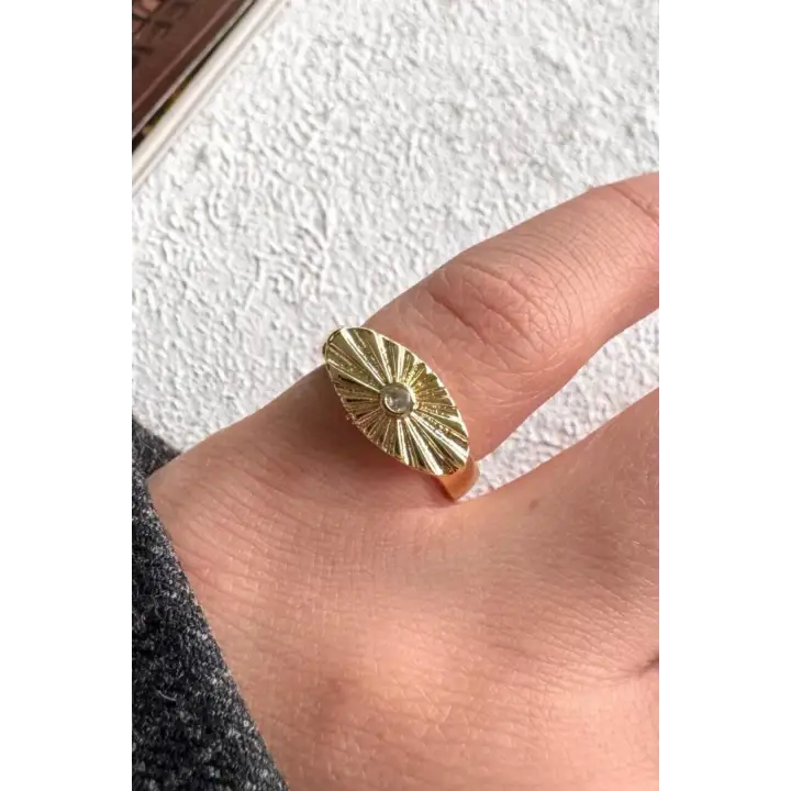 Vintage Gold Göz Motifli Nokta Zirkon Taşlı Tasarım Ayarlanabilir Serçe Parmak Yuzugu Çelik Yüzük
