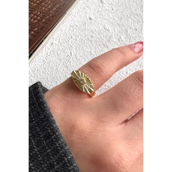 Vintage Gold Göz Motifli Nokta Zirkon Taşlı Tasarım Ayarlanabilir Serçe Parmak Yuzugu Çelik Yüzük