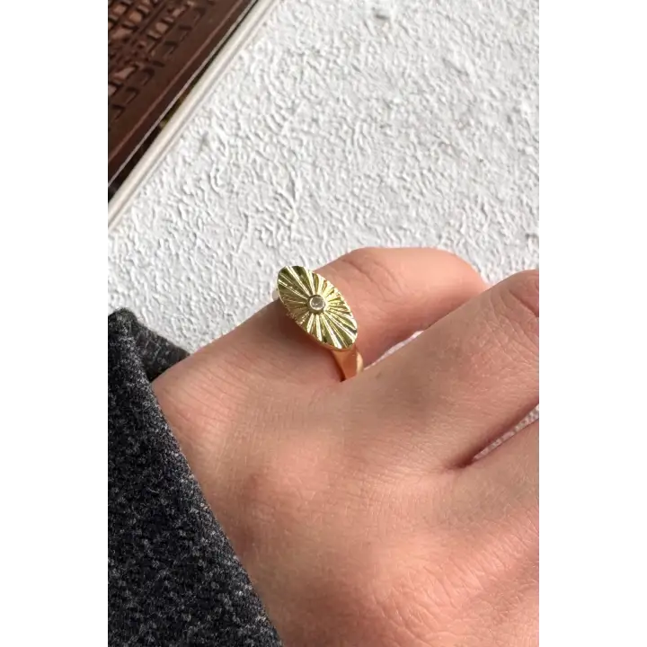 Vintage Gold Göz Motifli Nokta Zirkon Taşlı Tasarım Ayarlanabilir Serçe Parmak Yuzugu Çelik Yüzük